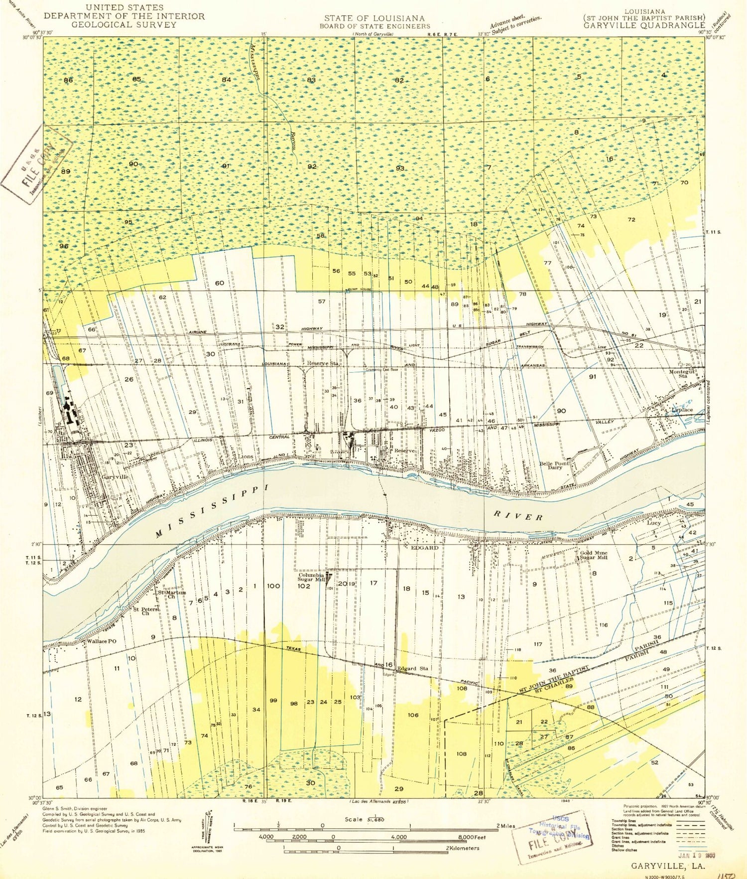 Classic USGS Reserve Louisiana 7.5'x7.5' Topo Map Image