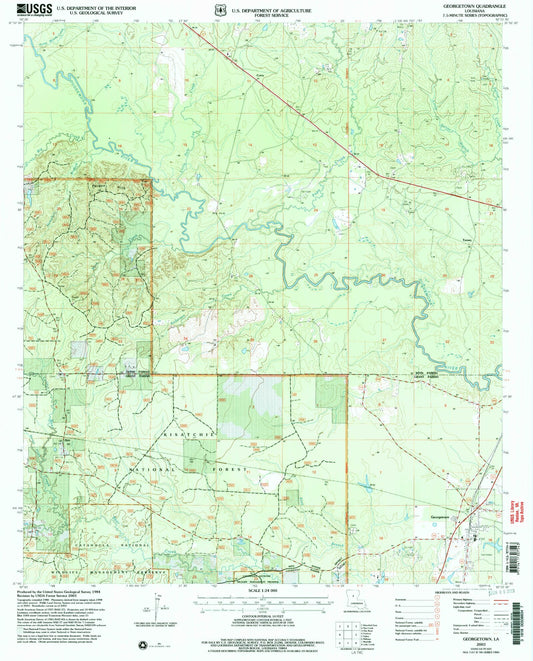 Classic USGS Georgetown Louisiana 7.5'x7.5' Topo Map Image