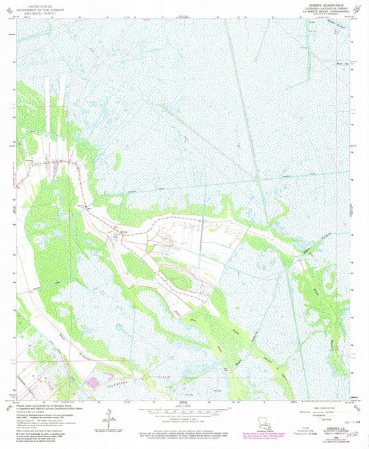 Classic USGS Gheens Louisiana 7.5'x7.5' Topo Map Image