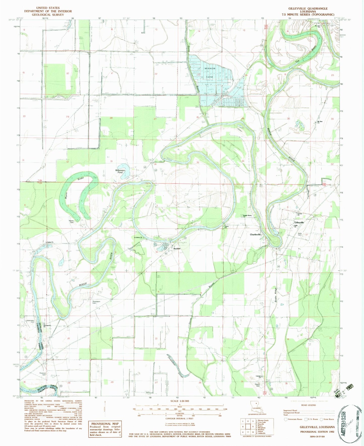 Classic USGS Gilleyville Louisiana 7.5'x7.5' Topo Map Image