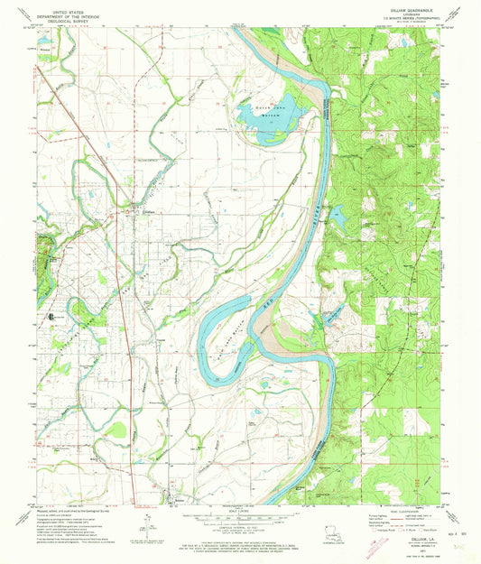 Classic USGS Gilliam Louisiana 7.5'x7.5' Topo Map Image