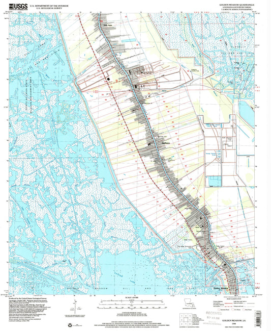 Classic USGS Golden Meadow Louisiana 7.5'x7.5' Topo Map Image