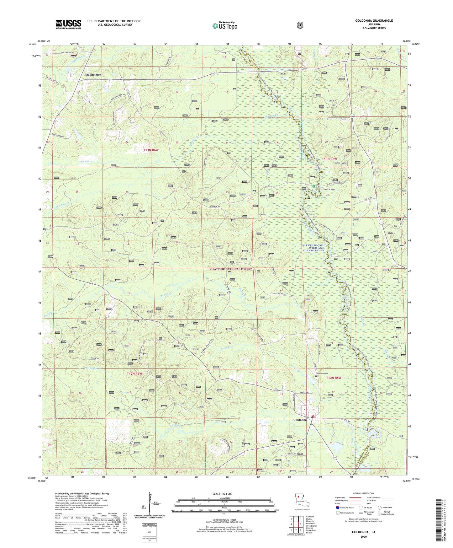 Goldonna Louisiana US Topo Map Image