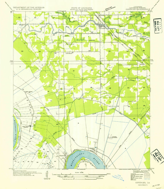 Classic USGS Gonzales Louisiana 7.5'x7.5' Topo Map Image