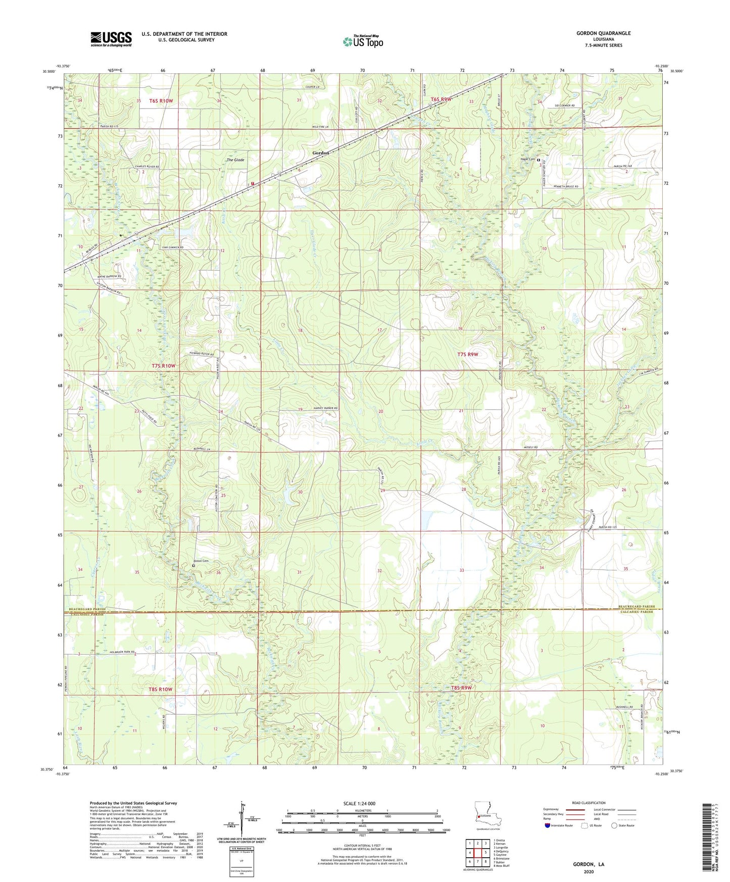 Gordon Louisiana US Topo Map Image