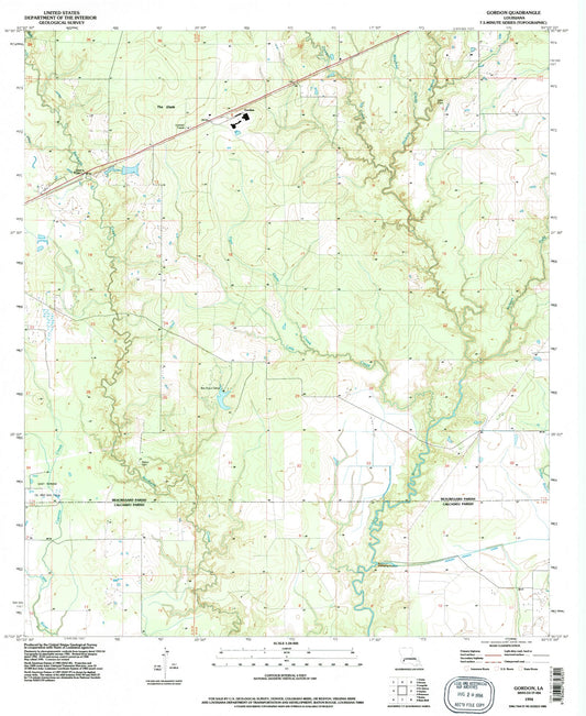 Classic USGS Gordon Louisiana 7.5'x7.5' Topo Map Image