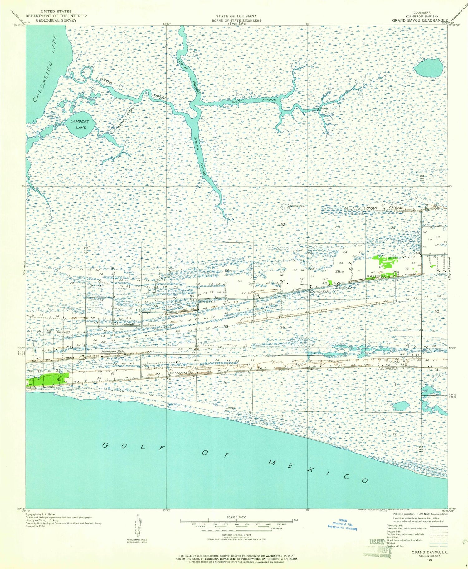 Classic USGS Grand Bayou Louisiana 7.5'x7.5' Topo Map Image