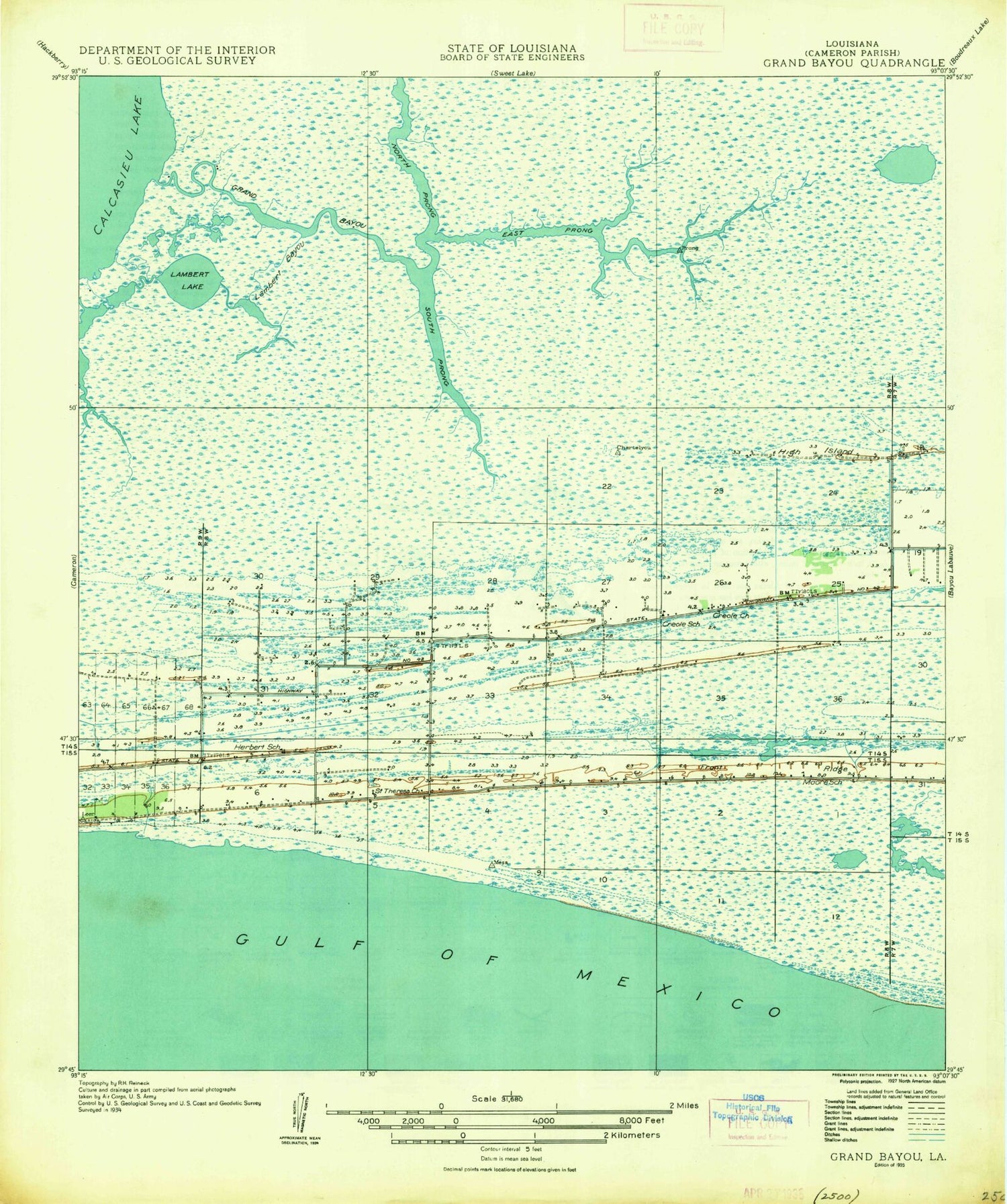 Classic USGS Grand Bayou Louisiana 7.5'x7.5' Topo Map Image