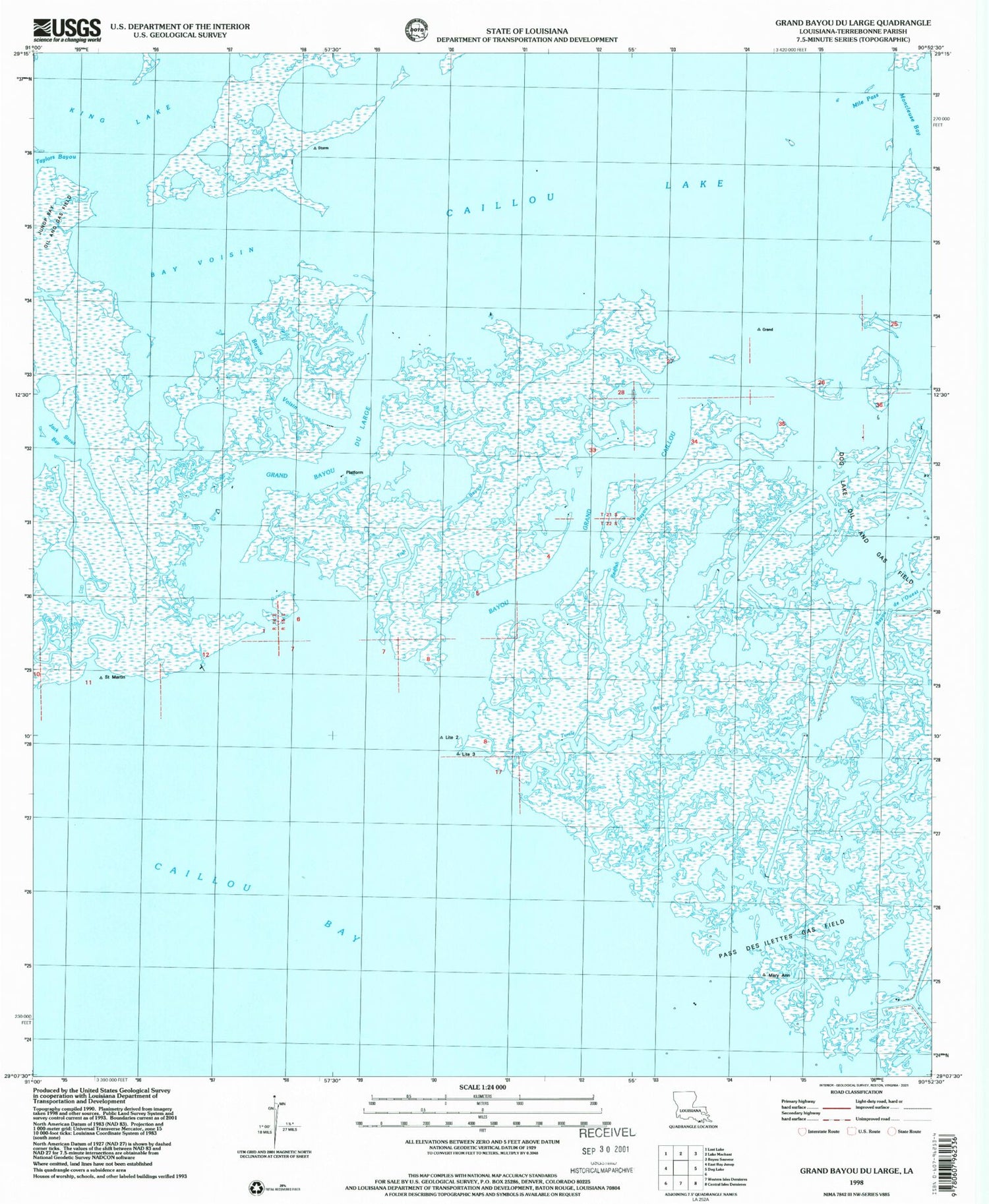 Classic USGS Grand Bayou du Large Louisiana 7.5'x7.5' Topo Map Image