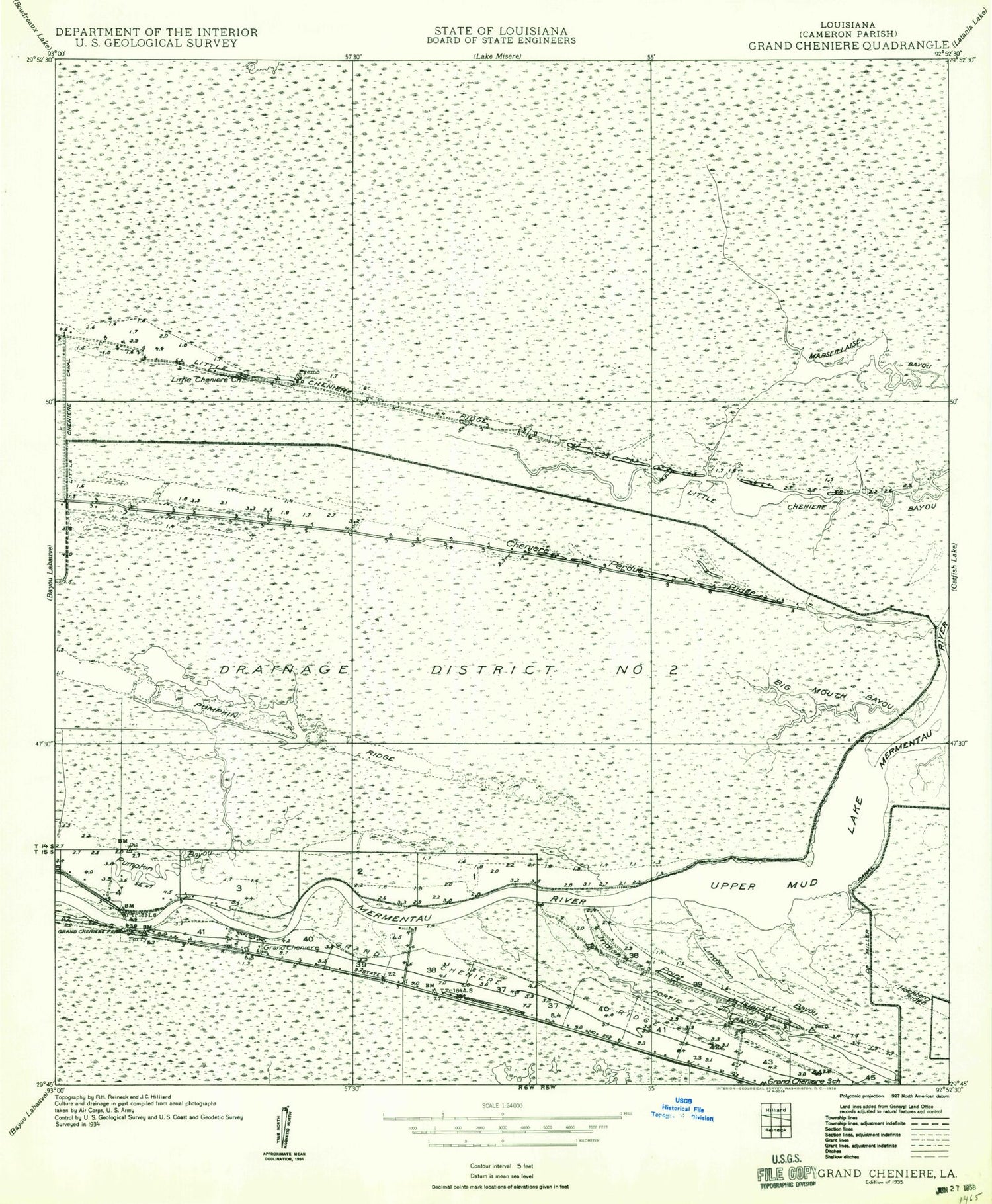 Classic USGS Grand Chenier Louisiana 7.5'x7.5' Topo Map Image