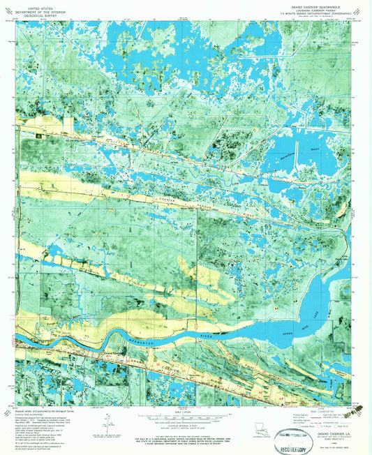 Classic USGS Grand Chenier Louisiana 7.5'x7.5' Topo Map Image