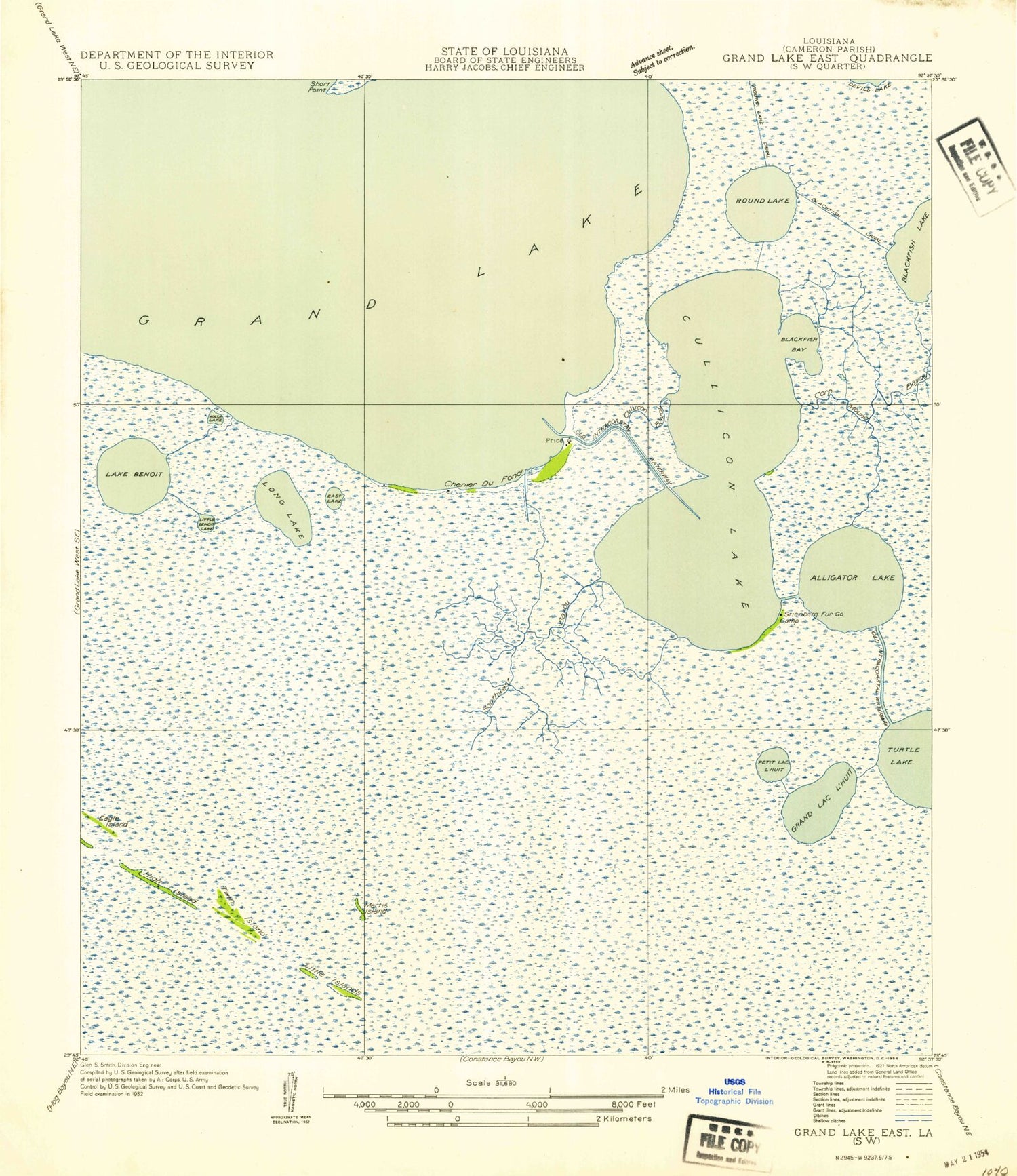 Classic USGS Collicon Lake Louisiana 7.5'x7.5' Topo Map Image