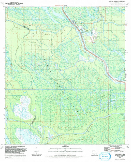 Classic USGS Grand River Louisiana 7.5'x7.5' Topo Map Image
