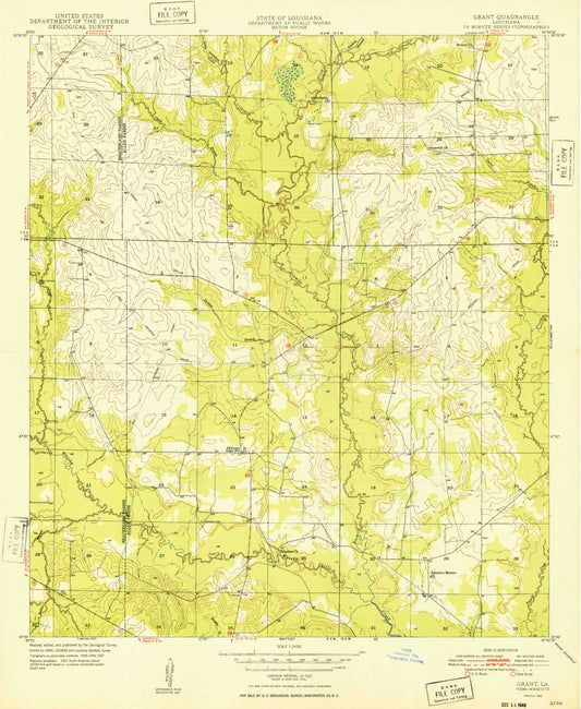 Classic USGS Grant Louisiana 7.5'x7.5' Topo Map Image