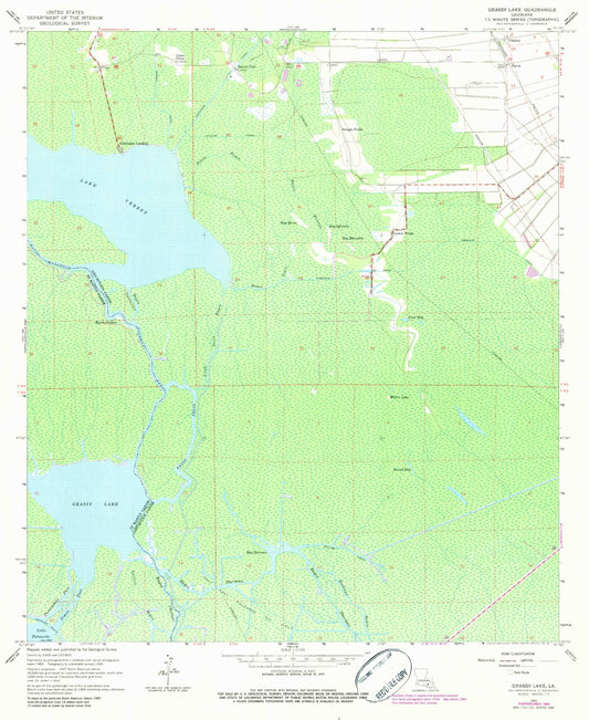 Classic USGS Grassy Lake Louisiana 7.5'x7.5' Topo Map Image