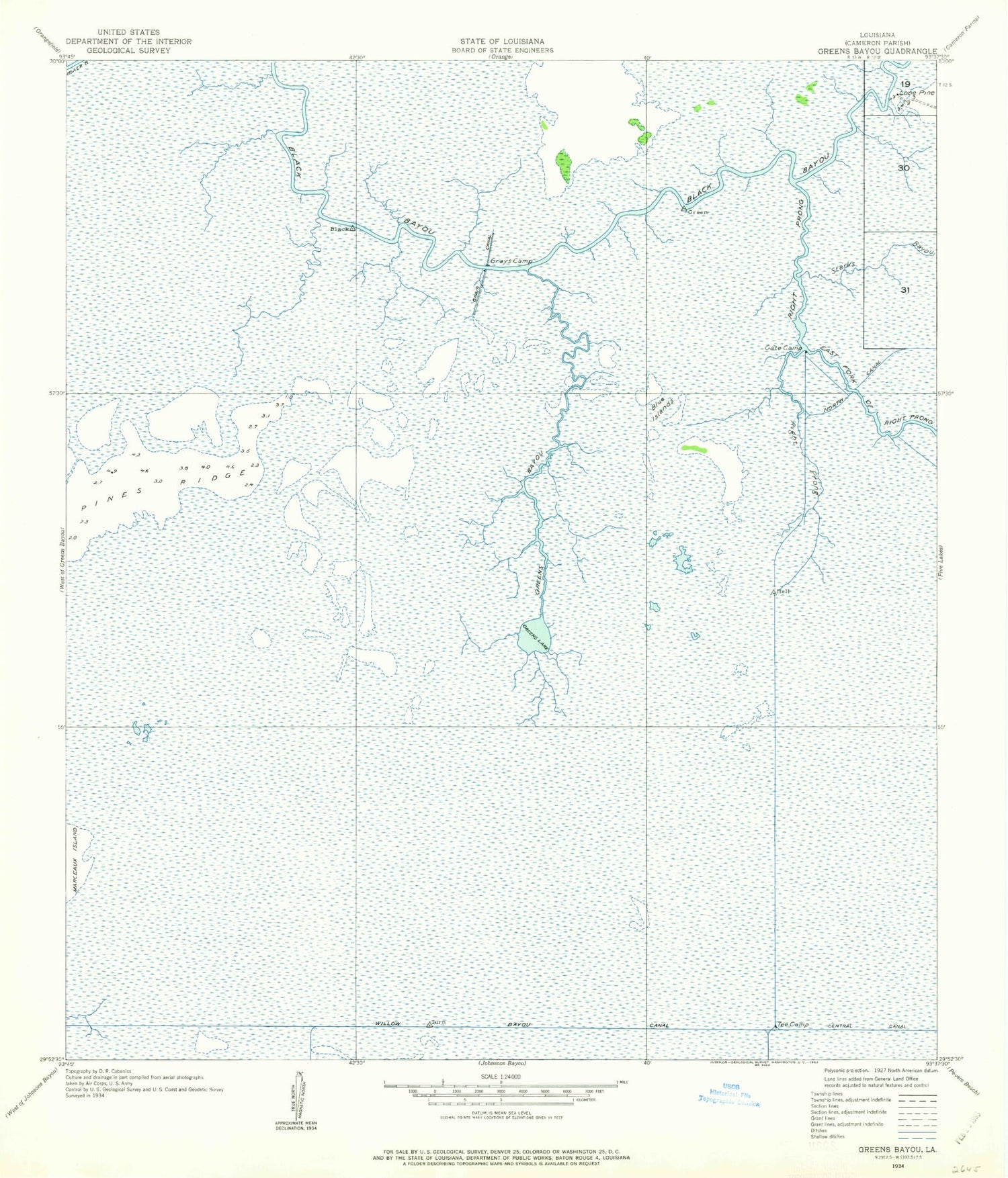 Classic USGS Greens Bayou Louisiana 7.5'x7.5' Topo Map Image