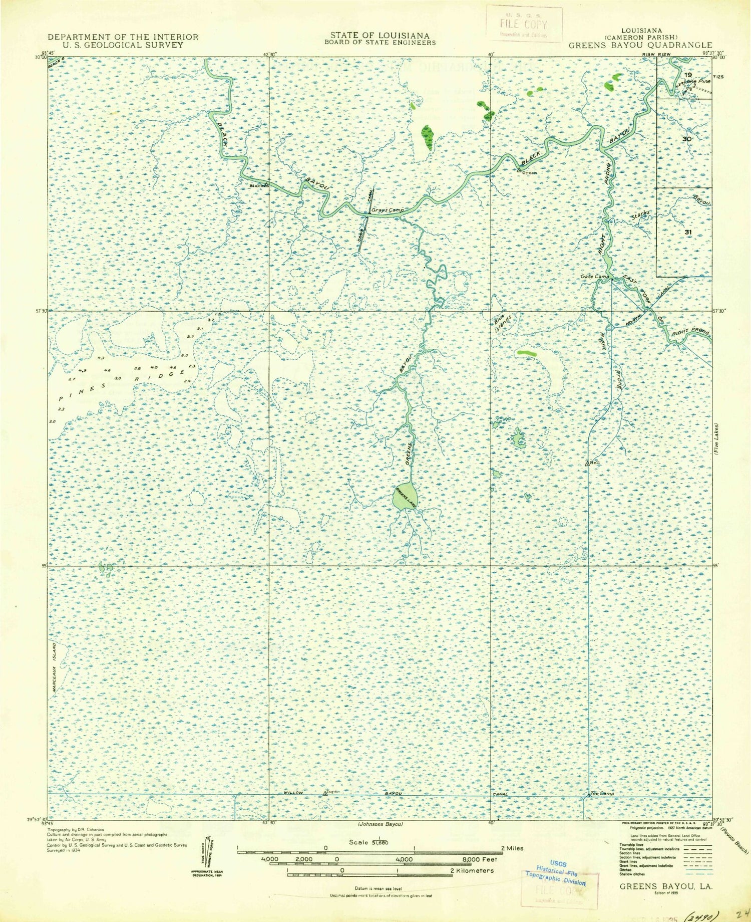 Classic USGS Greens Bayou Louisiana 7.5'x7.5' Topo Map Image