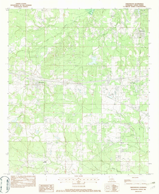Classic USGS Greenwood Louisiana 7.5'x7.5' Topo Map Image