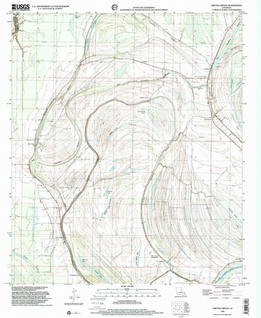 Classic USGS Gretna Green Louisiana 7.5'x7.5' Topo Map Image