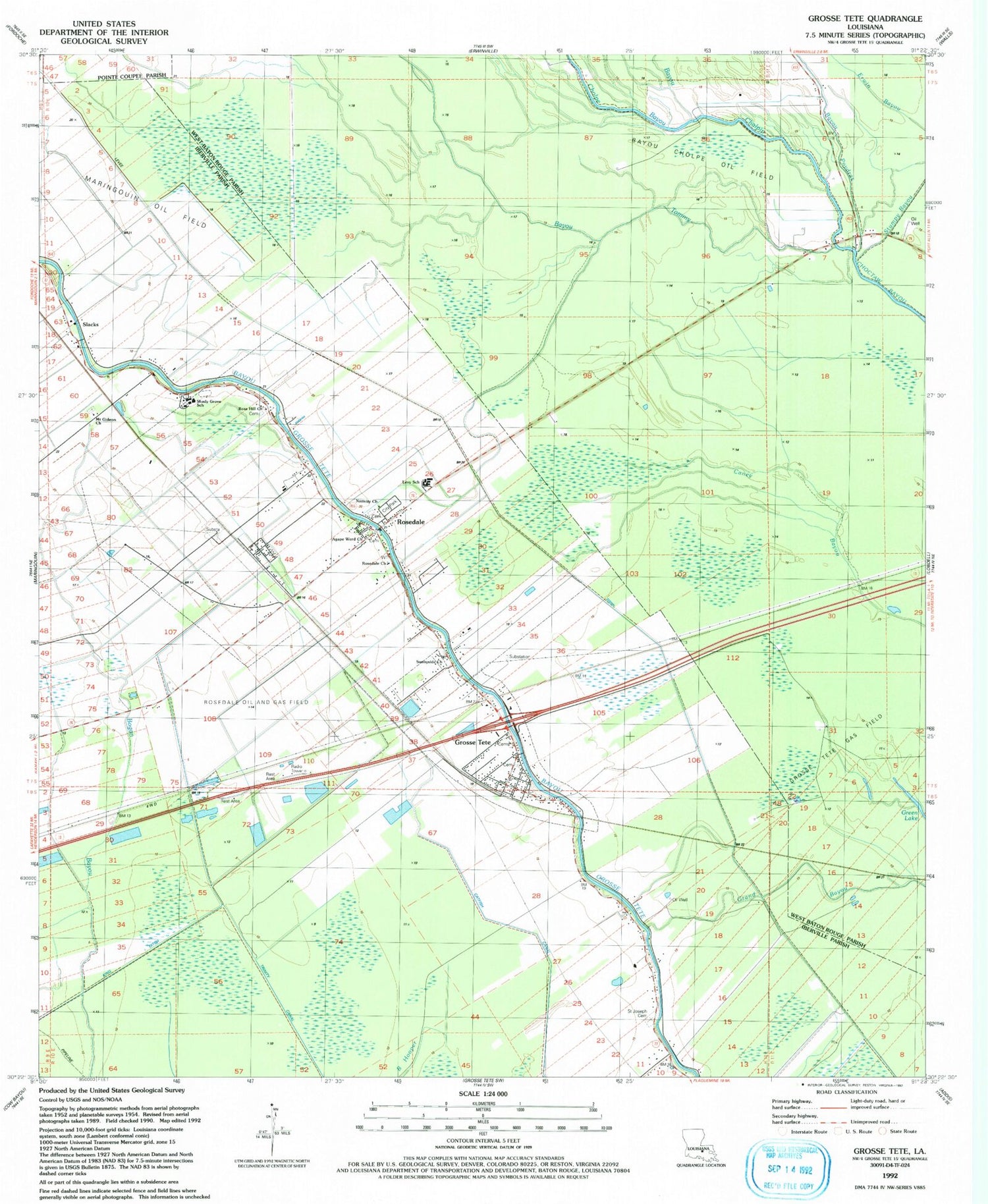 Classic USGS Grosse Tete Louisiana 7.5'x7.5' Topo Map Image