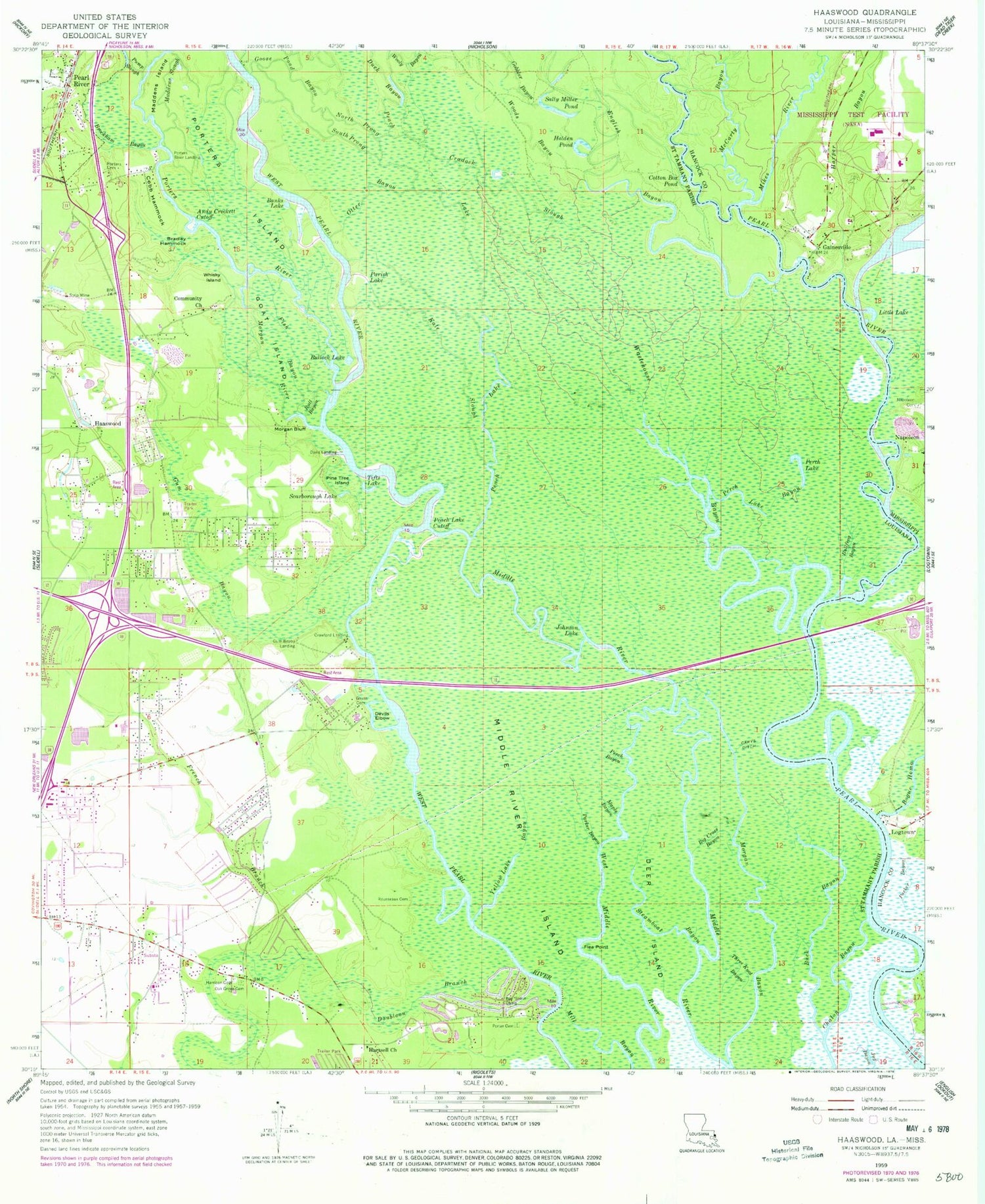 Classic USGS Haaswood Louisiana 7.5'x7.5' Topo Map Image