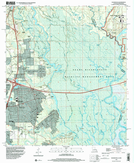 Classic USGS Haaswood Louisiana 7.5'x7.5' Topo Map Image