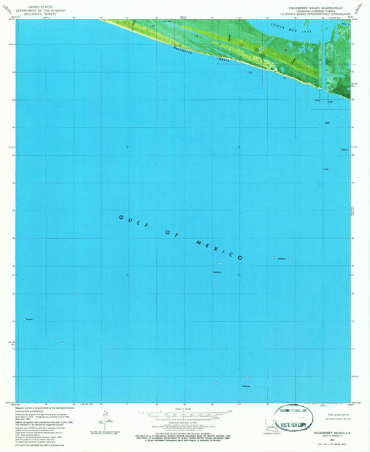 Classic USGS Hackberry Beach Louisiana 7.5'x7.5' Topo Map Image