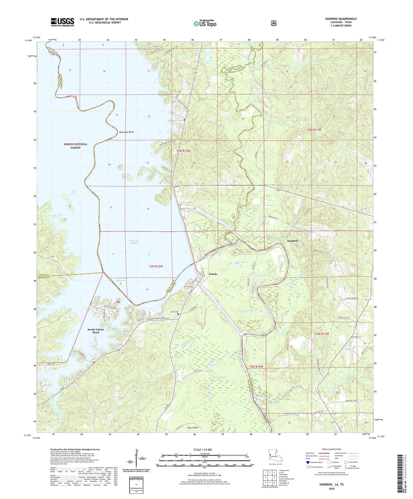 Haddens Louisiana US Topo Map Image