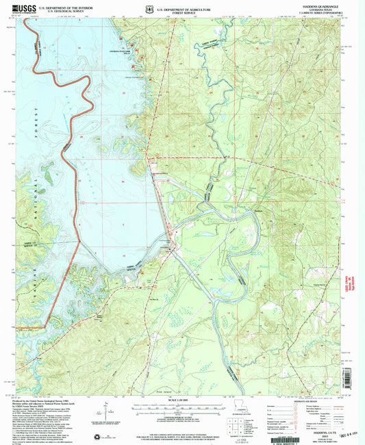 Classic USGS Haddens Louisiana 7.5'x7.5' Topo Map Image