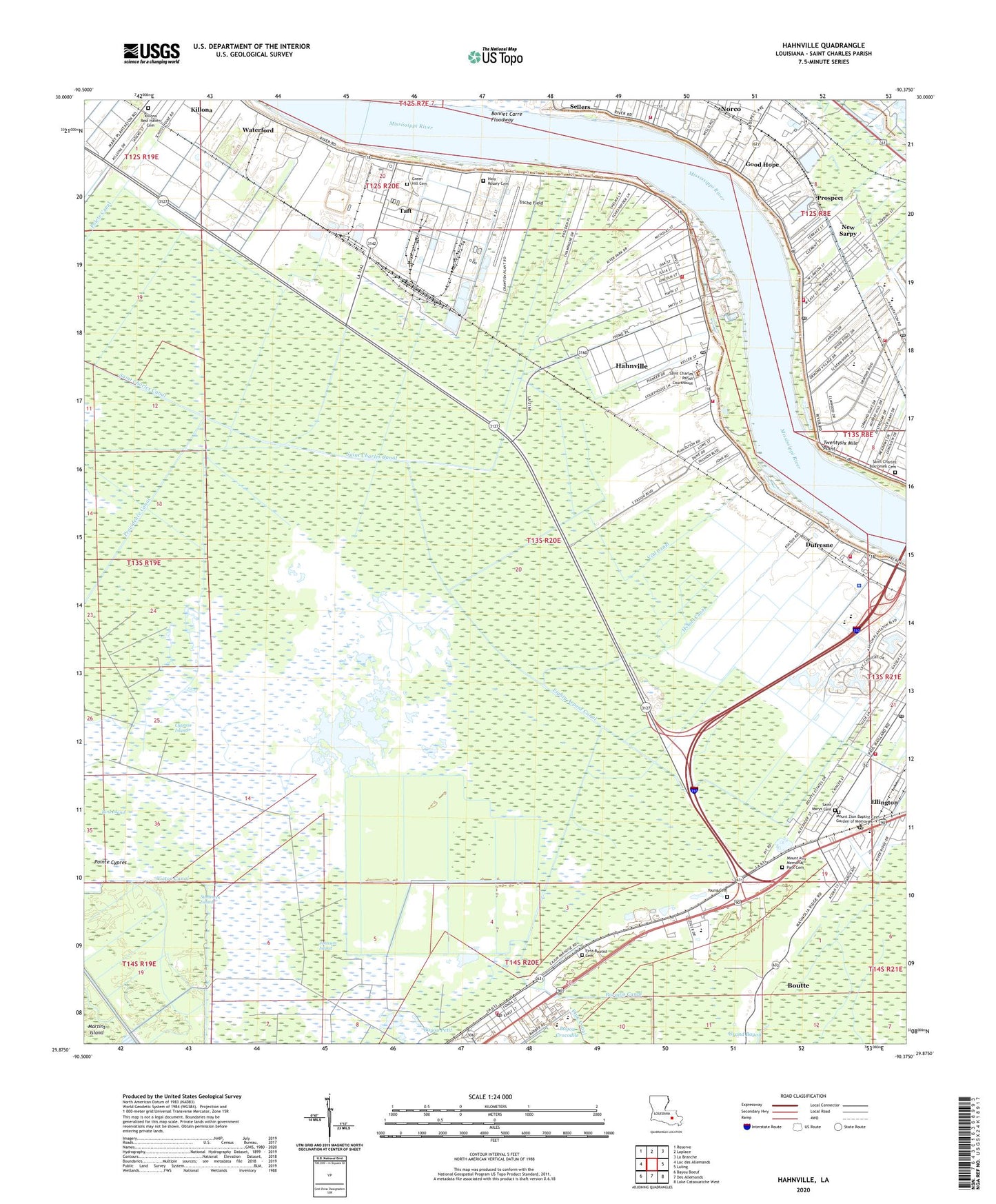 Hahnville Louisiana US Topo Map Image