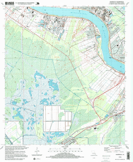 Classic USGS Hahnville Louisiana 7.5'x7.5' Topo Map Image