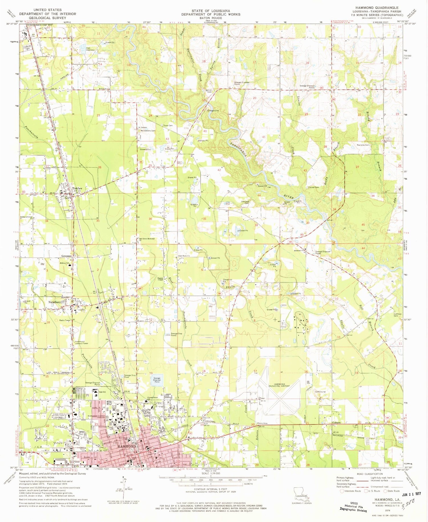 Classic USGS Hammond Louisiana 7.5'x7.5' Topo Map Image