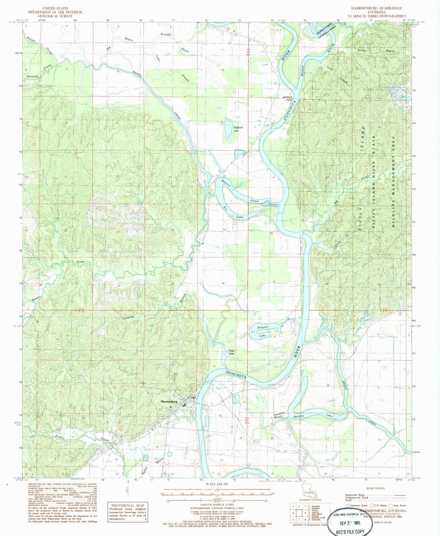 Classic USGS Harrisonburg Louisiana 7.5'x7.5' Topo Map Image