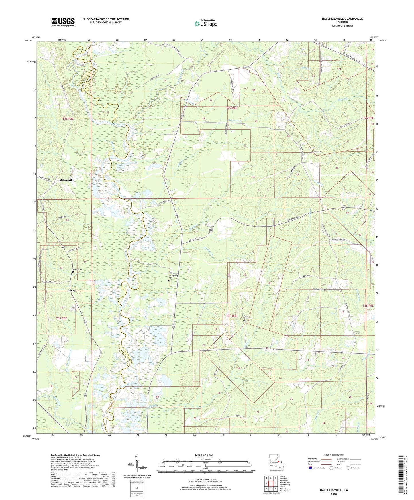 Hatchersville Louisiana US Topo Map Image
