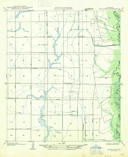 Classic USGS Hathaway Louisiana 7.5'x7.5' Topo Map Image