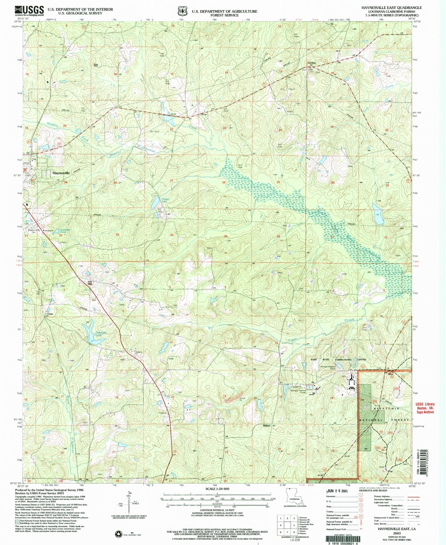 Classic USGS Haynesville East Louisiana 7.5'x7.5' Topo Map Image