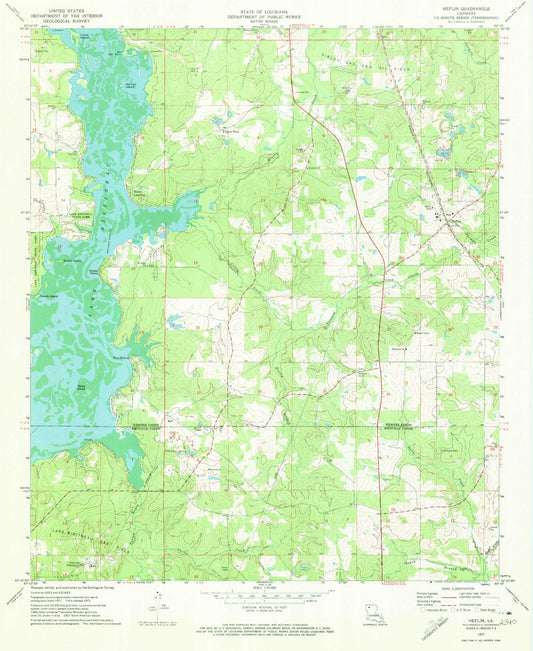 Classic USGS Heflin Louisiana 7.5'x7.5' Topo Map Image