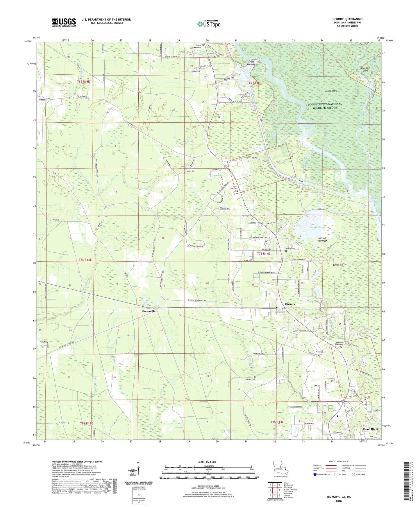 Hickory Louisiana US Topo Map Image
