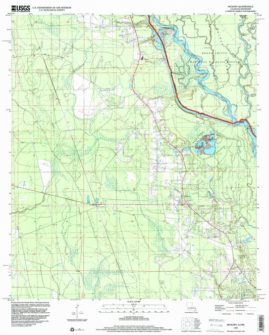 Classic USGS Hickory Louisiana 7.5'x7.5' Topo Map Image