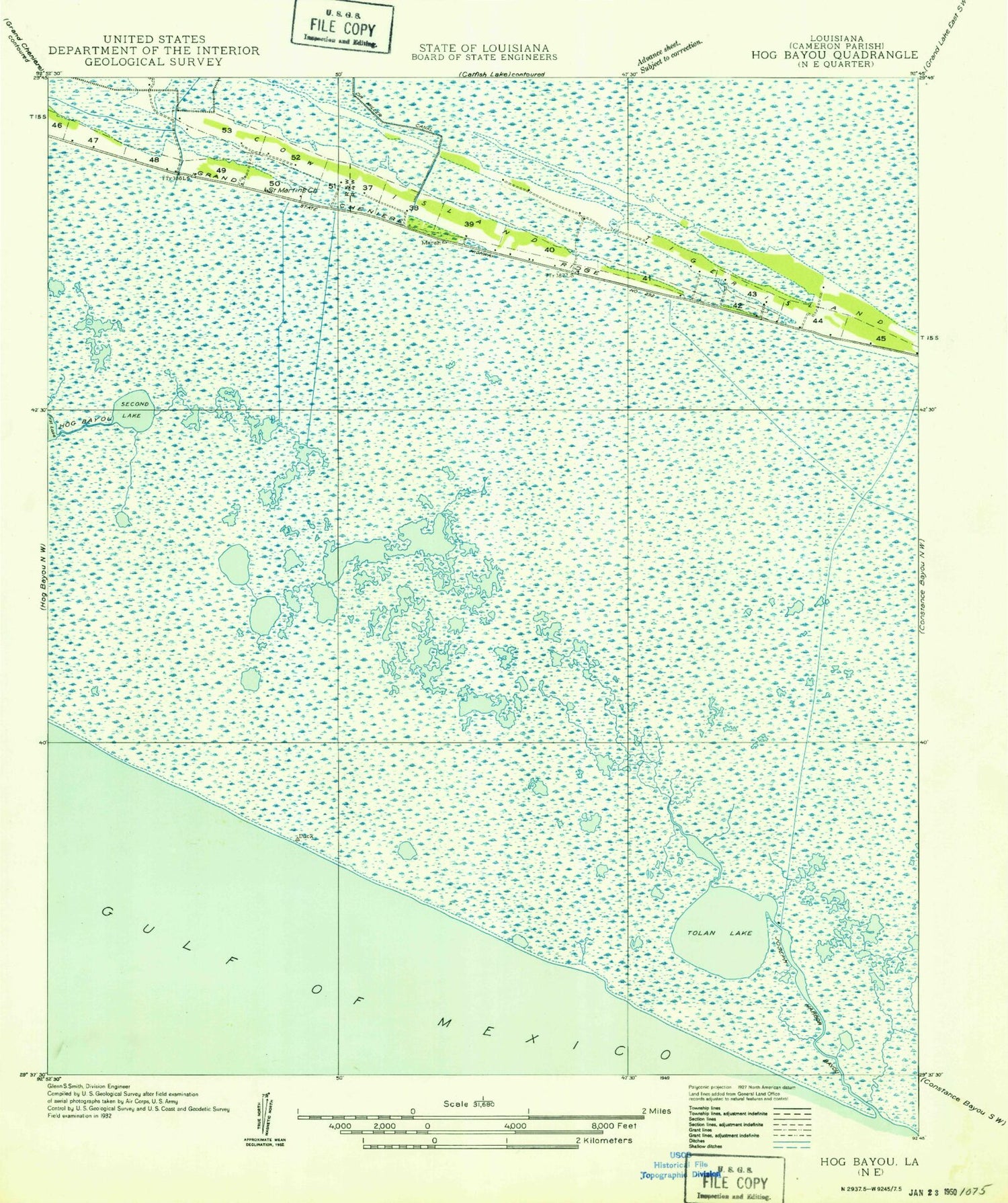 Classic USGS Cow Island Louisiana 7.5'x7.5' Topo Map Image