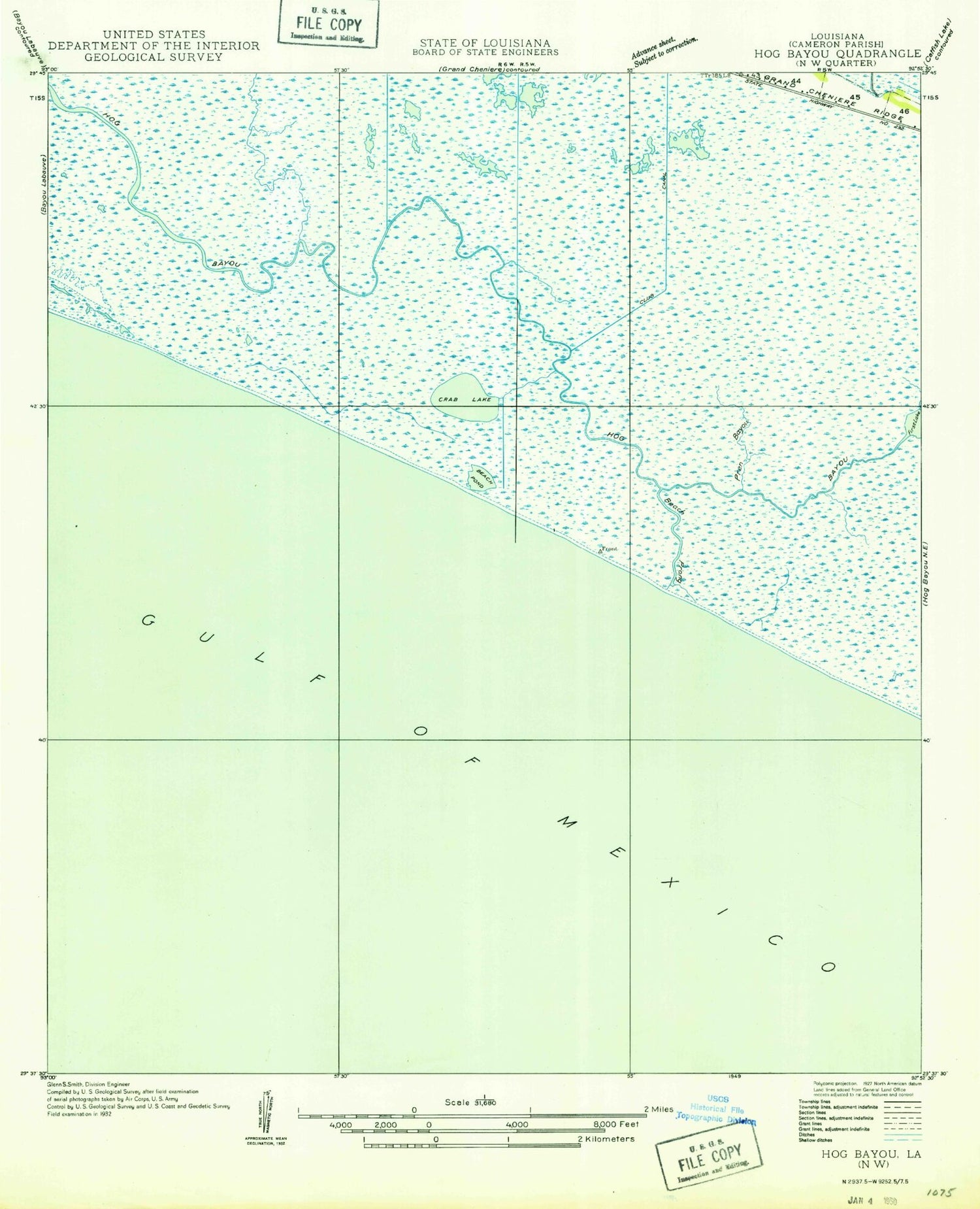 Classic USGS Hog Bayou Louisiana 7.5'x7.5' Topo Map Image