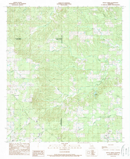 Classic USGS Hollis Creek Louisiana 7.5'x7.5' Topo Map Image