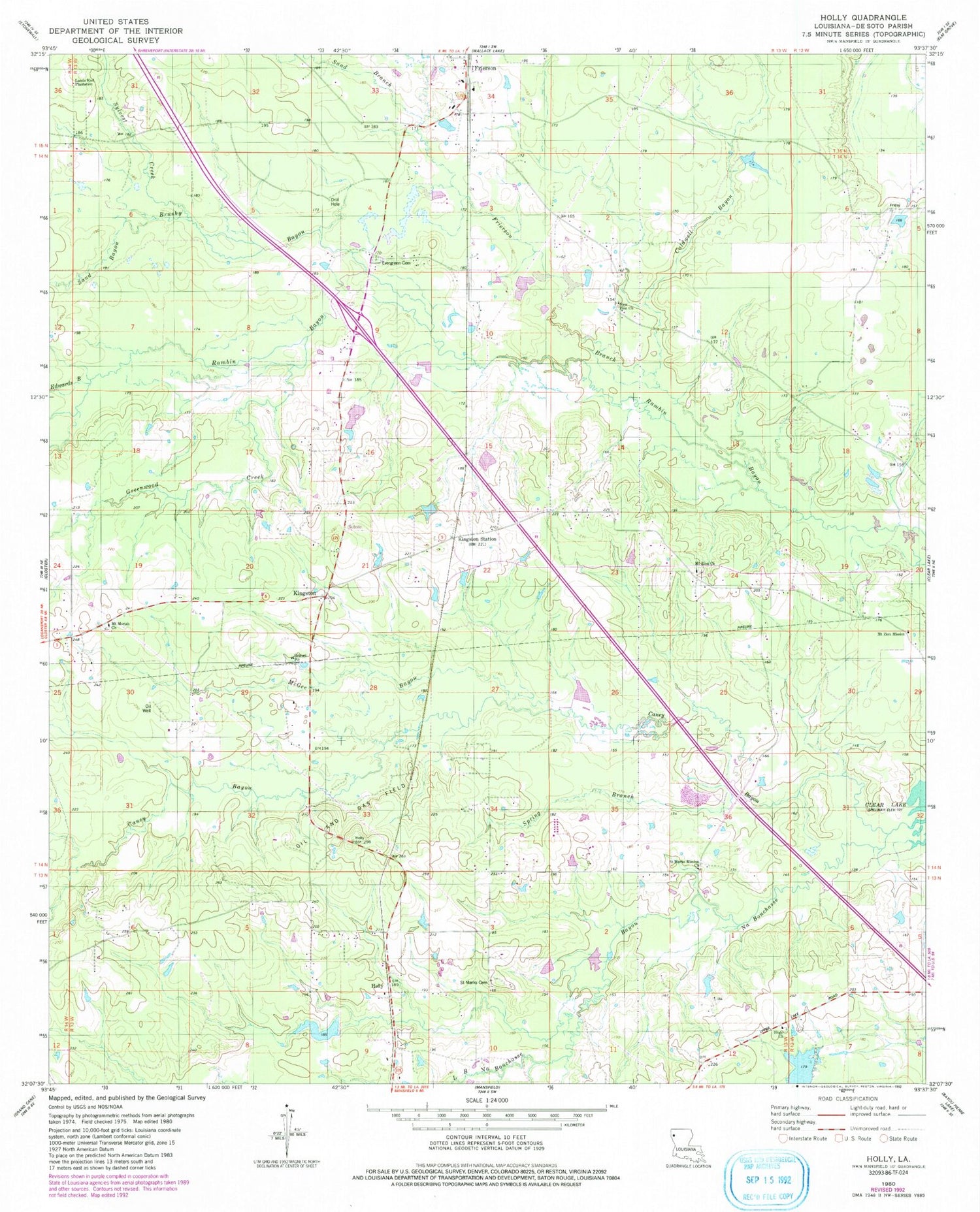 Classic USGS Holly Louisiana 7.5'x7.5' Topo Map Image