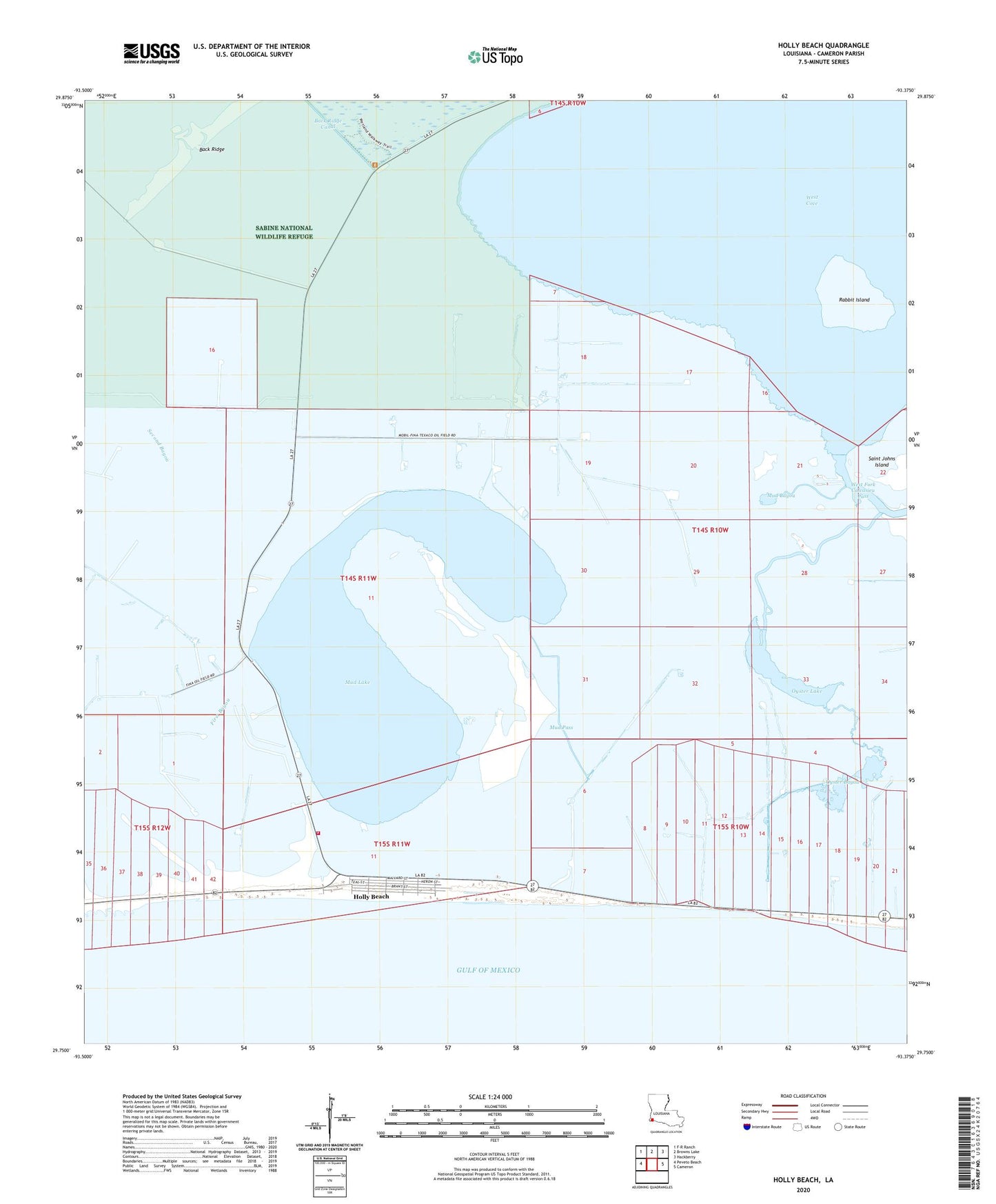 Holly Beach Louisiana US Topo Map Image