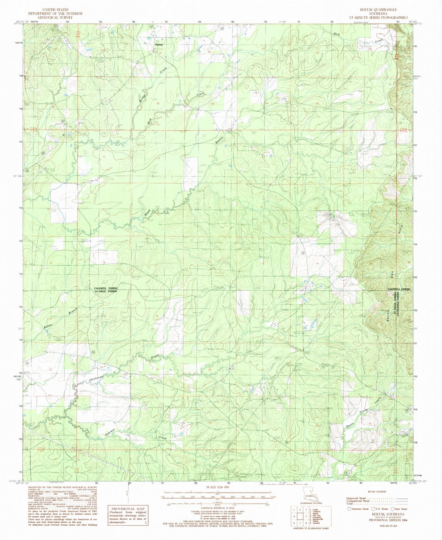 Classic USGS Holum Louisiana 7.5'x7.5' Topo Map Image