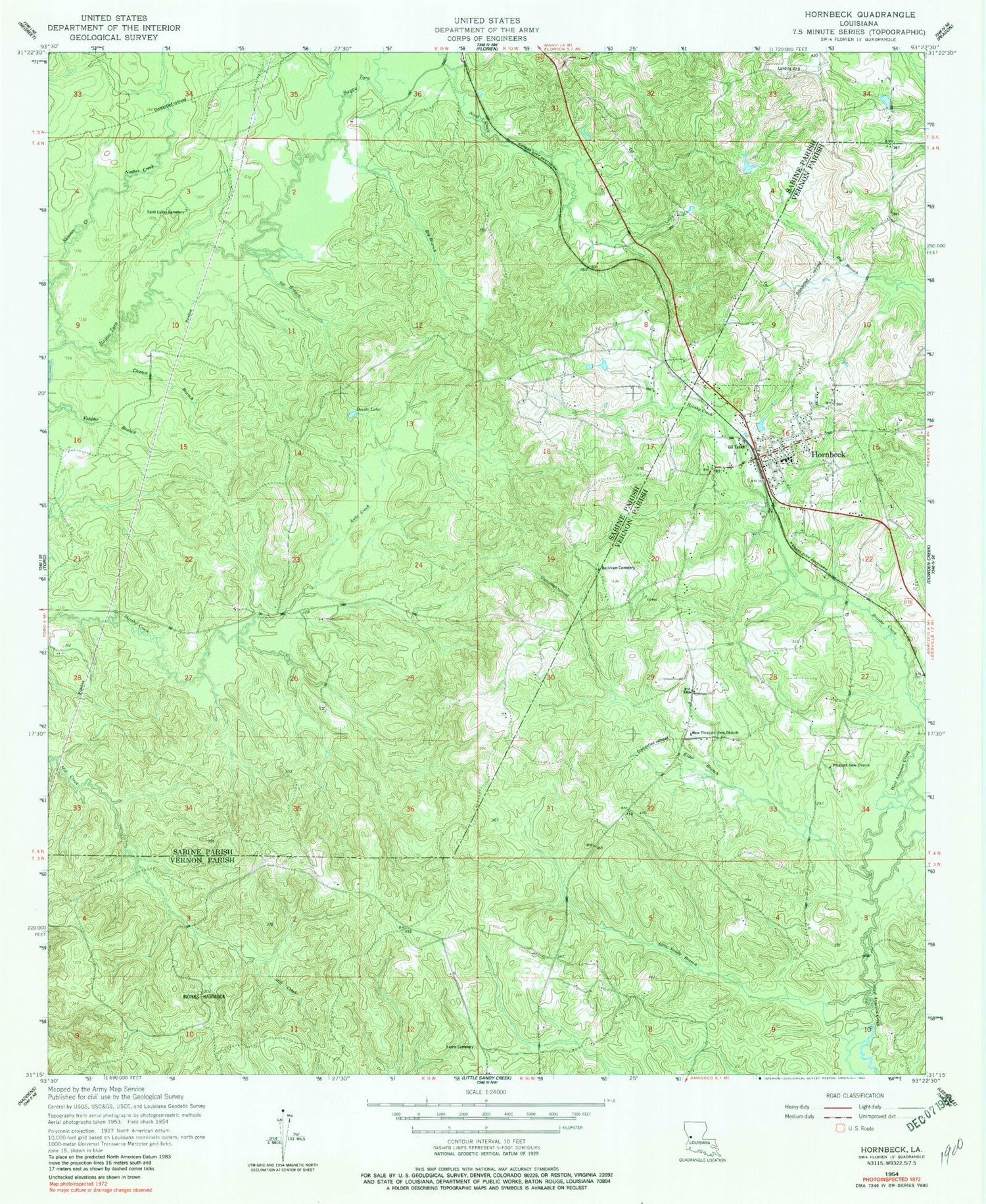 Classic USGS Hornbeck Louisiana 7.5'x7.5' Topo Map Image