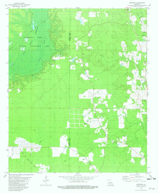 Classic USGS Hortman Louisiana 7.5'x7.5' Topo Map Image