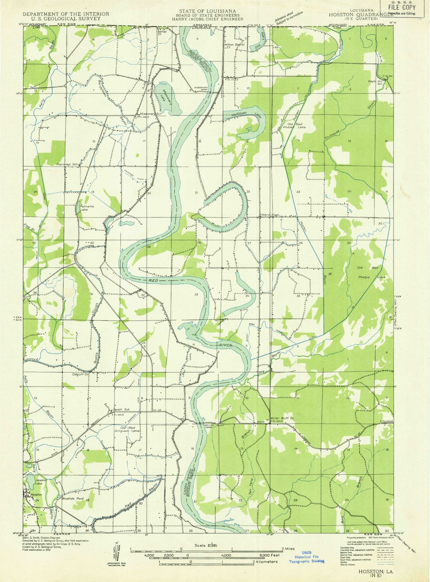 Classic USGS Wardview Louisiana 7.5'x7.5' Topo Map Image
