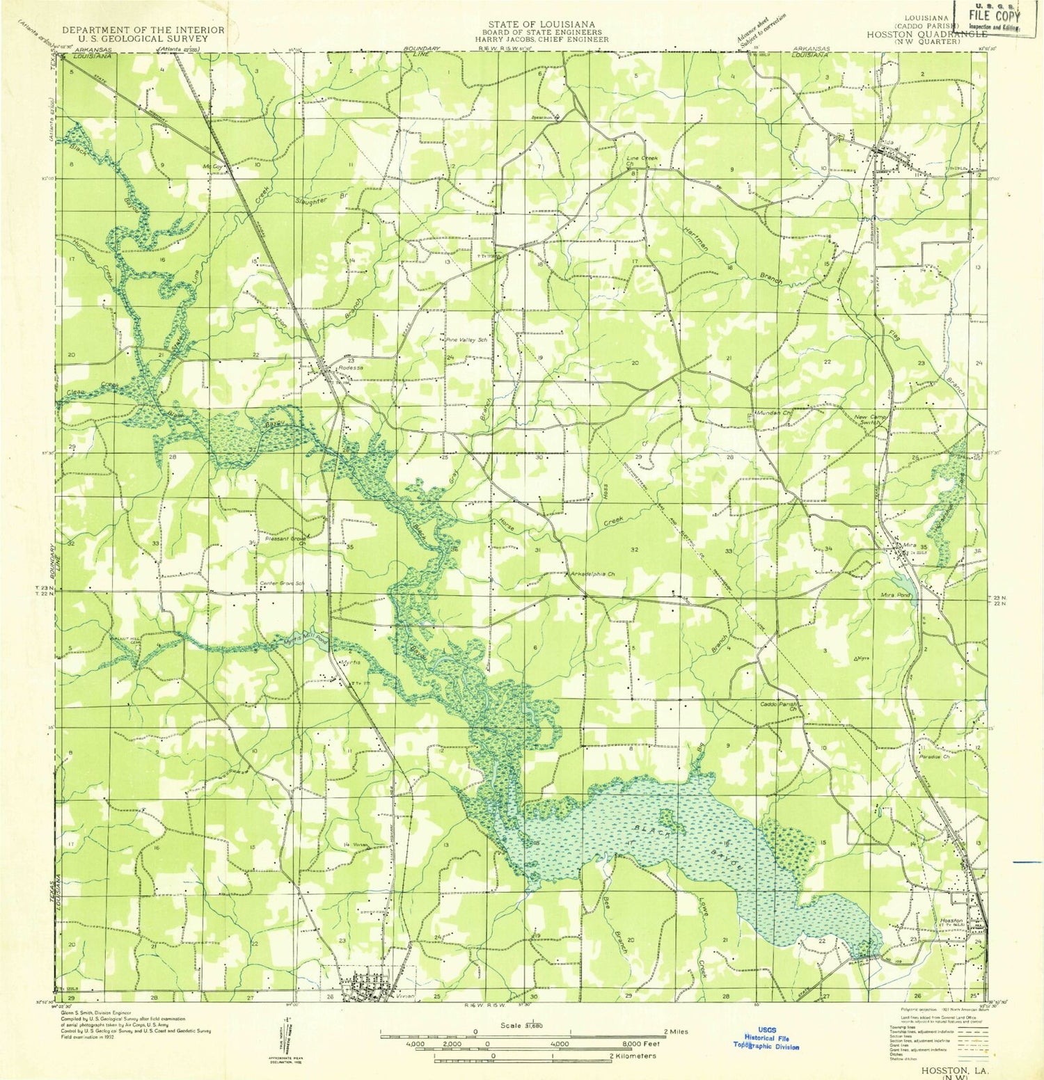 Classic USGS Vivian North Louisiana 7.5'x7.5' Topo Map Image