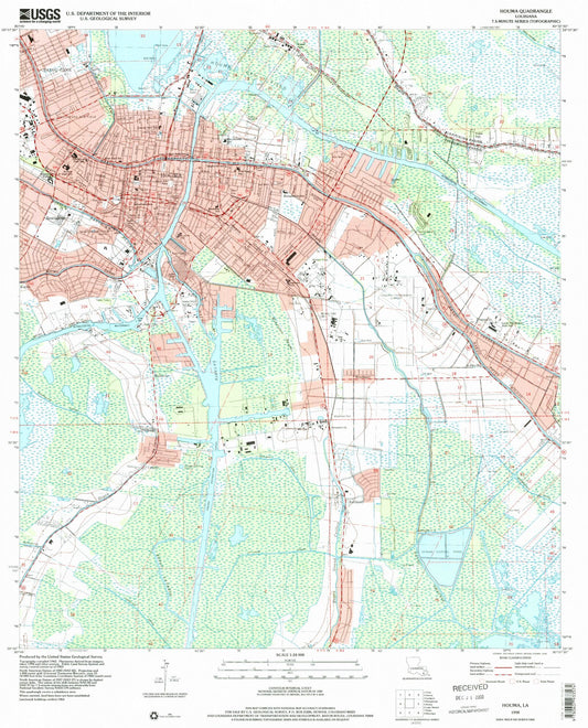 Classic USGS Houma Louisiana 7.5'x7.5' Topo Map Image
